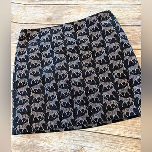 J. Crew Black Mini Skirt with White Zebra Print